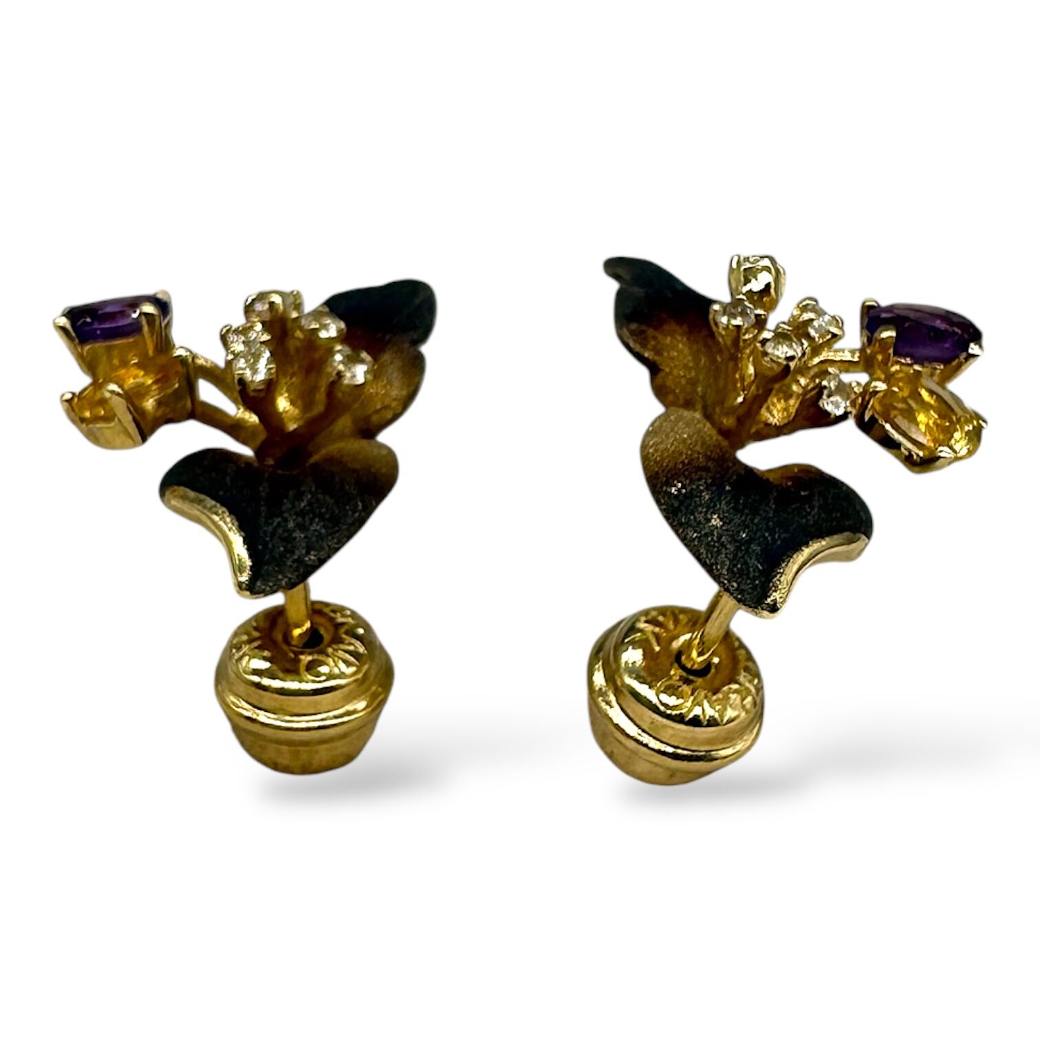 Золоті сережки з аметистом і сапфіром