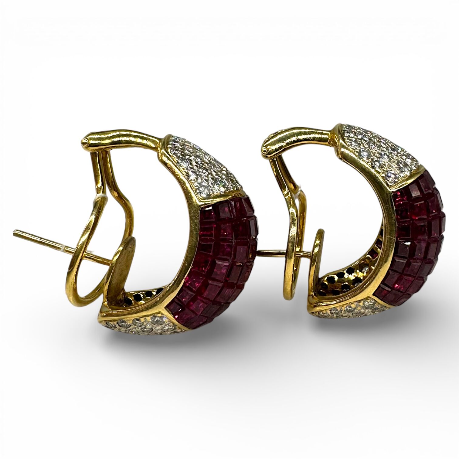 Золоті сережки з діамантами та рубінами