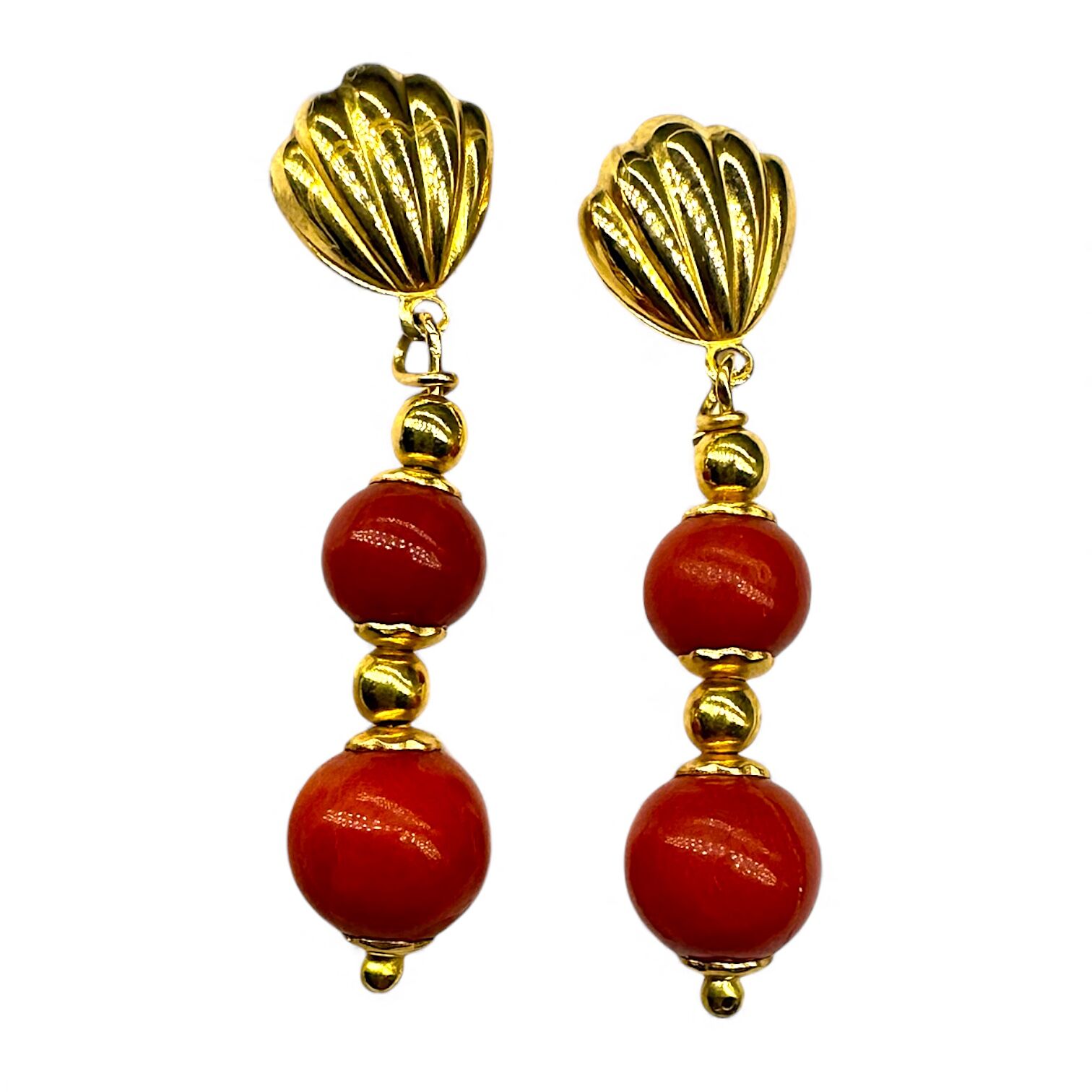 Золоті сережки з червоним коралом