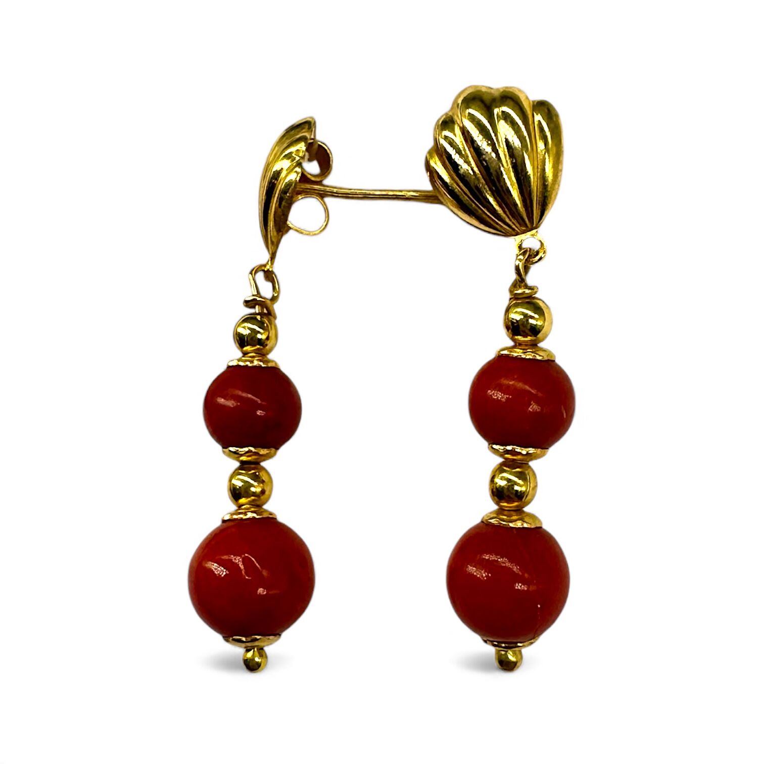 Золоті сережки з червоним коралом