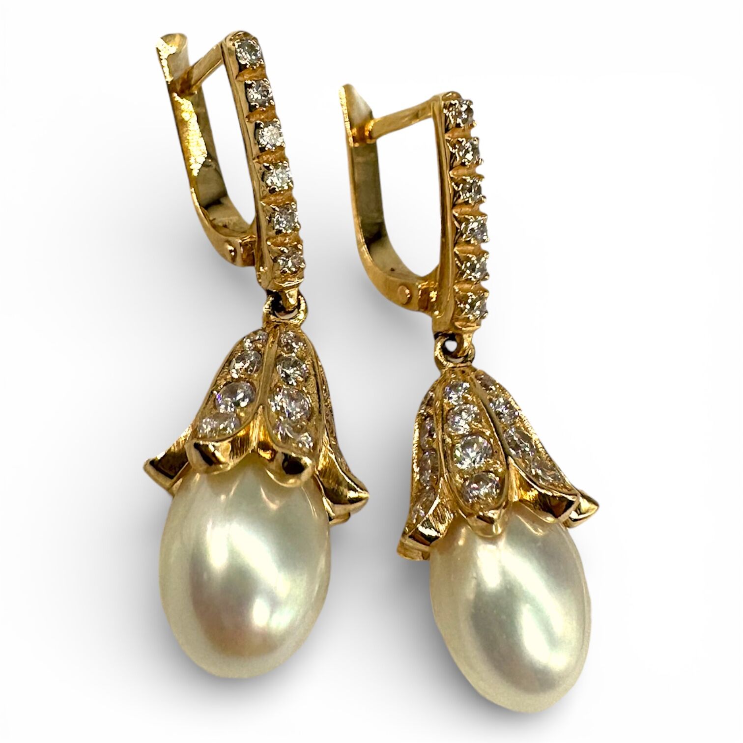 Золоті сережки з перлами та фіанітами