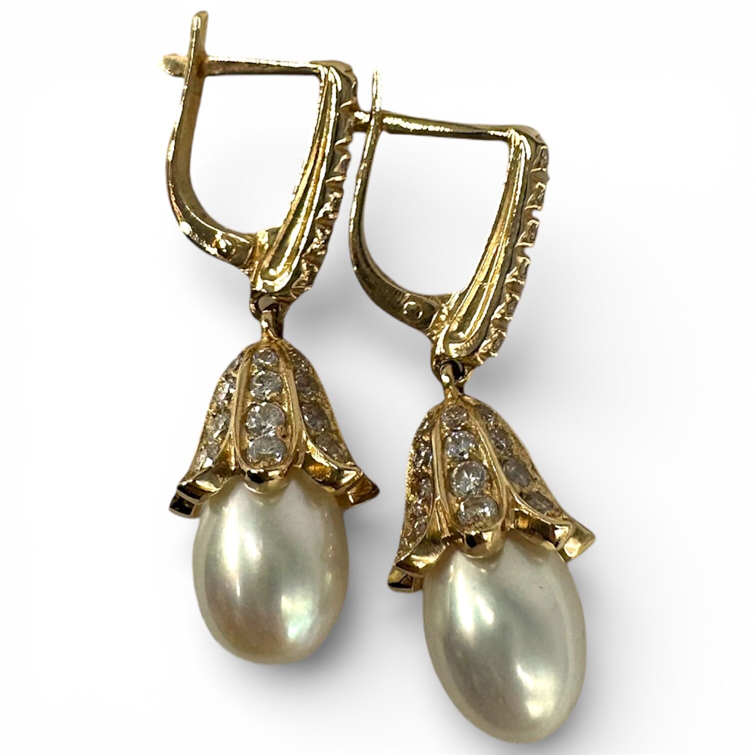 Золоті сережки з перлами та фіанітами