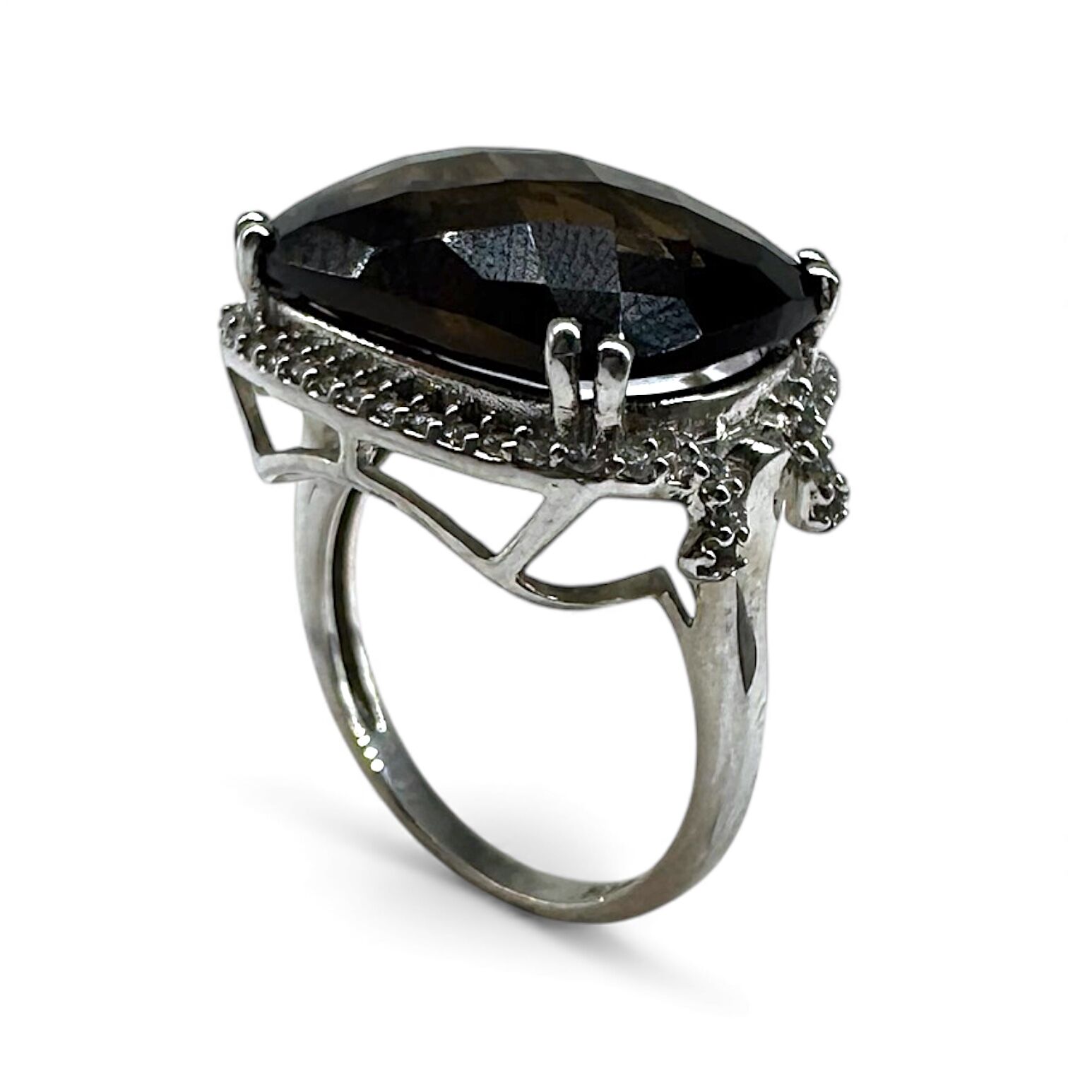 Срібна каблучка з раухтопазом та цирконами