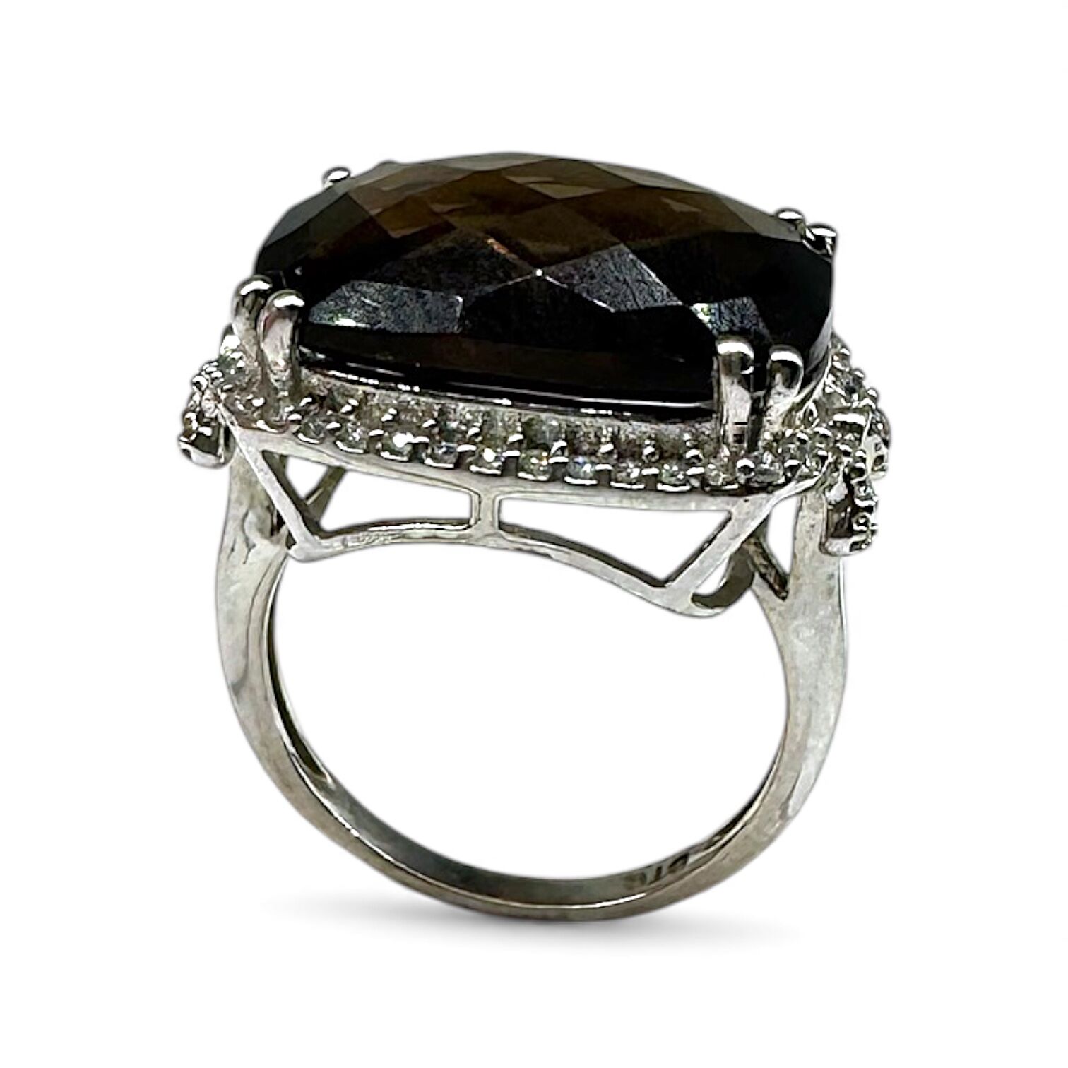 Срібна каблучка з раухтопазом та цирконами