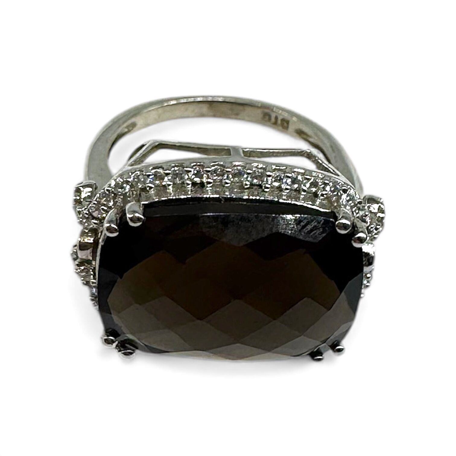 Срібна каблучка з раухтопазом та цирконами