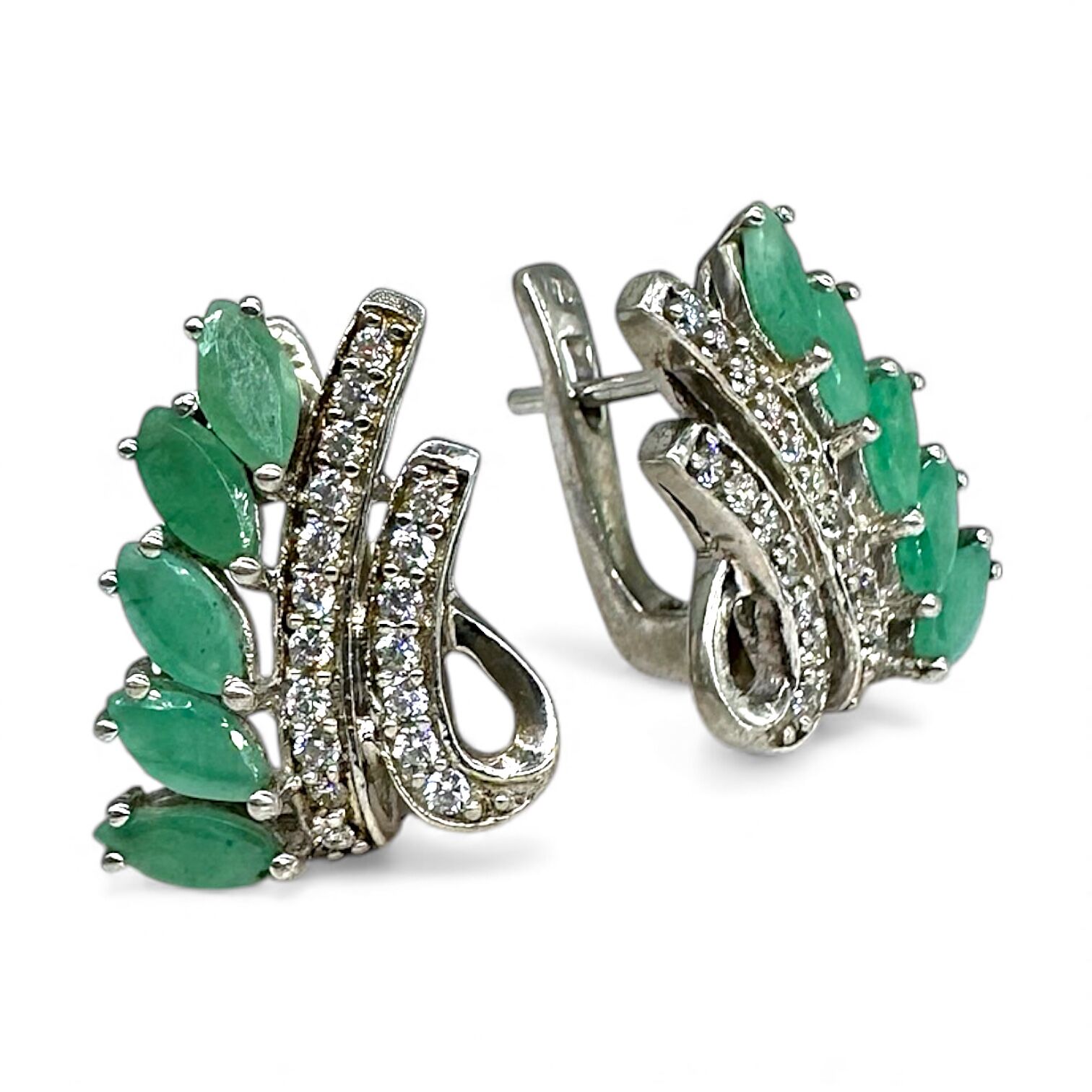 Срібні сережки з бразильськими смарагдами
