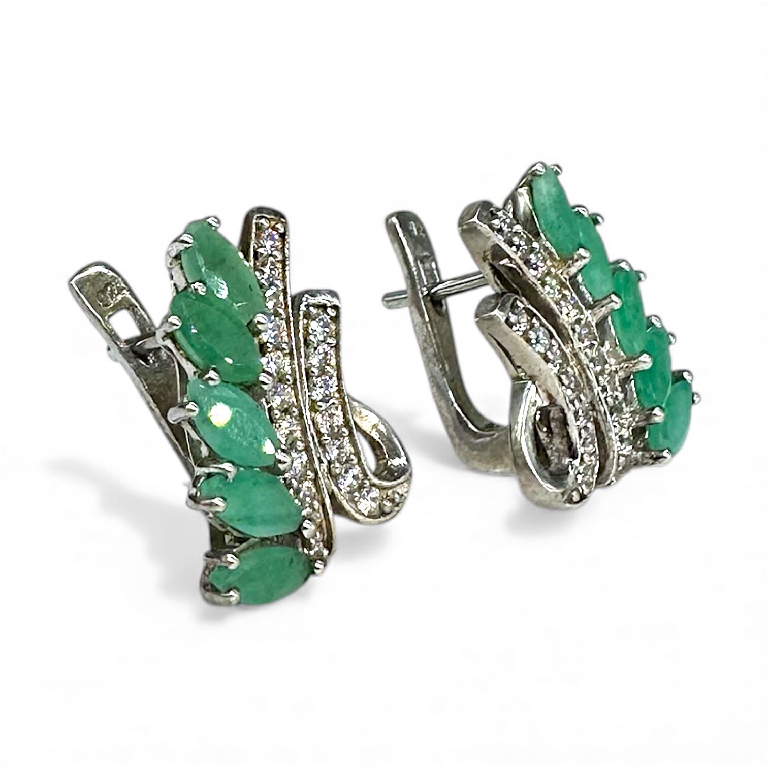 Срібні сережки з бразильськими смарагдами