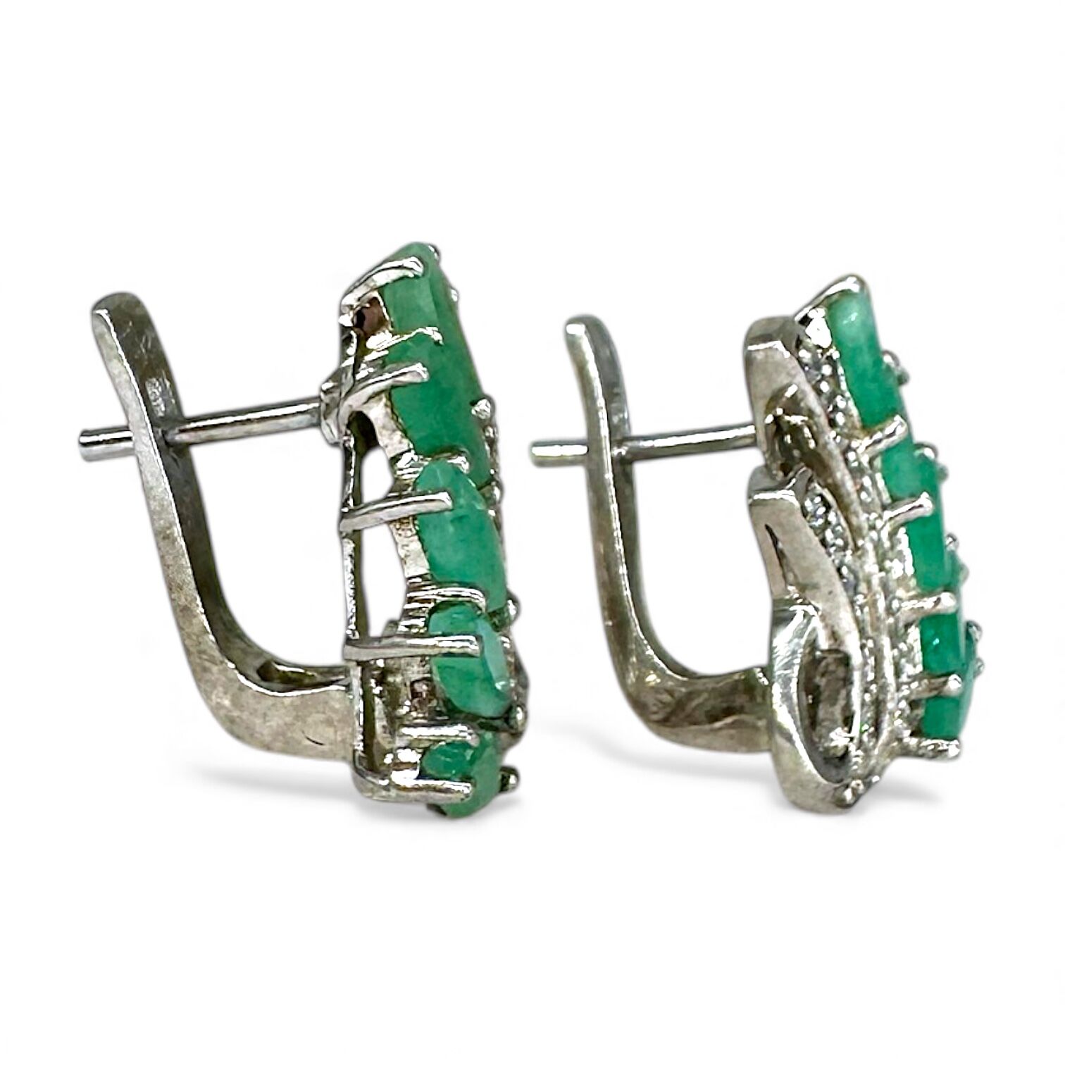 Срібні сережки з бразильськими смарагдами