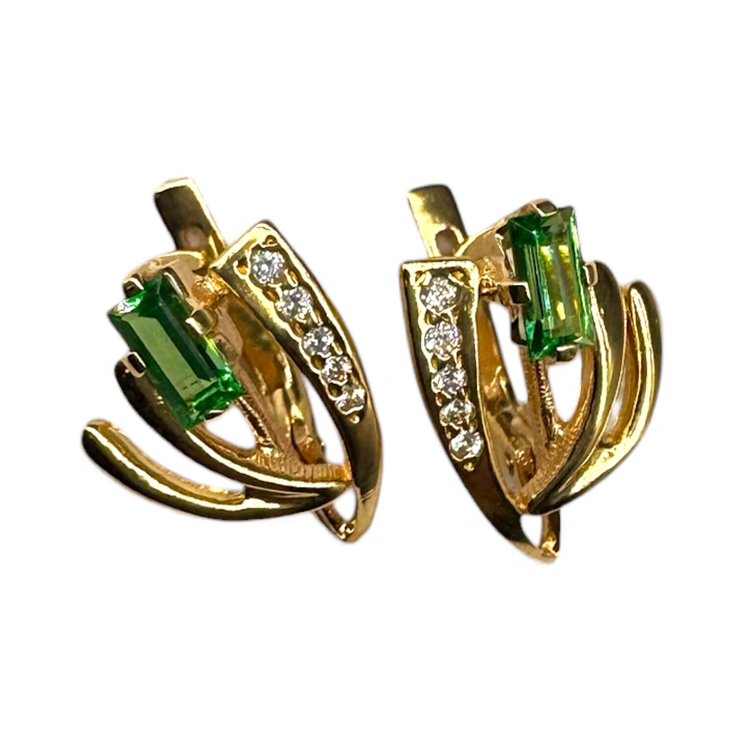 Золотые серьги со смарагдом