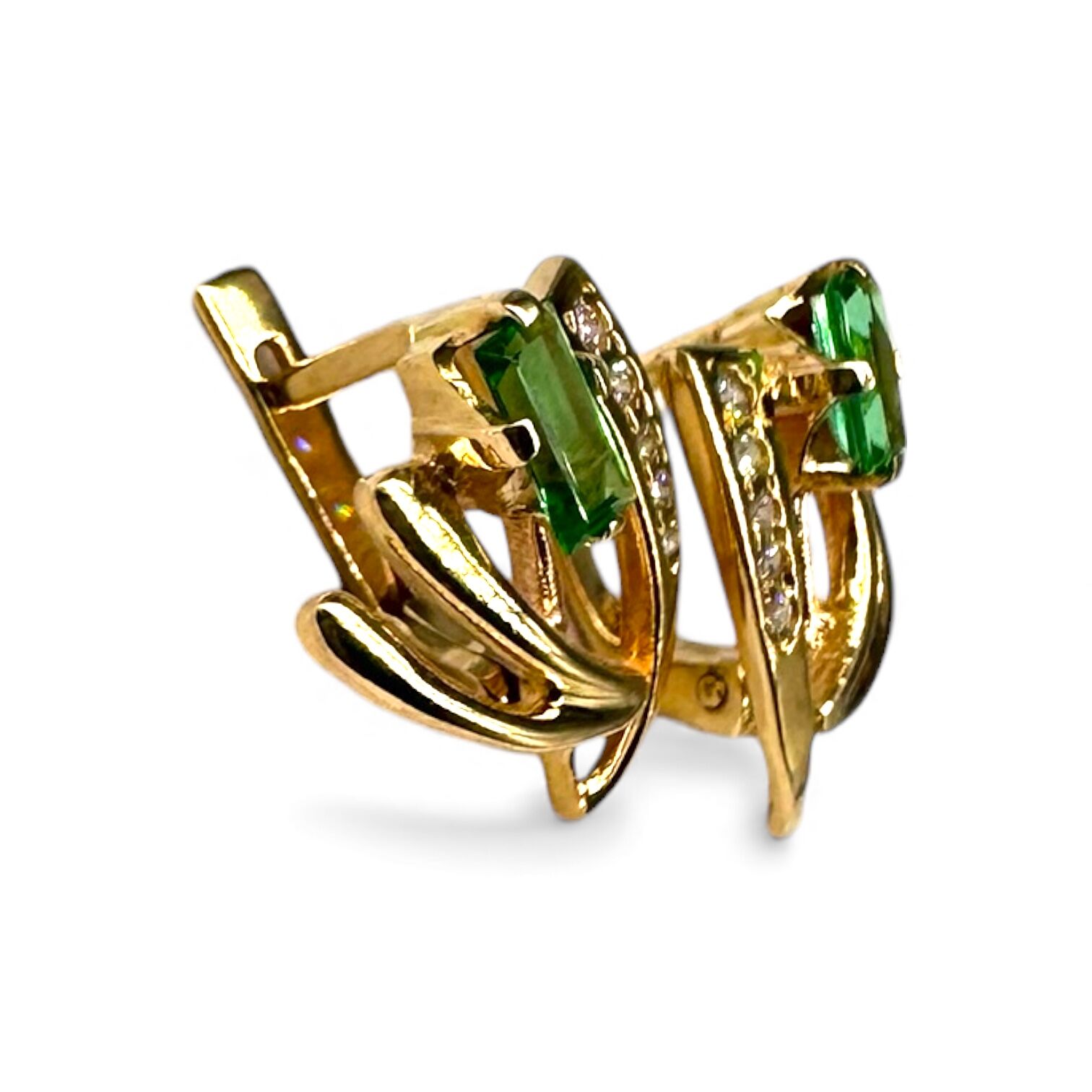 Золотые серьги со смарагдом