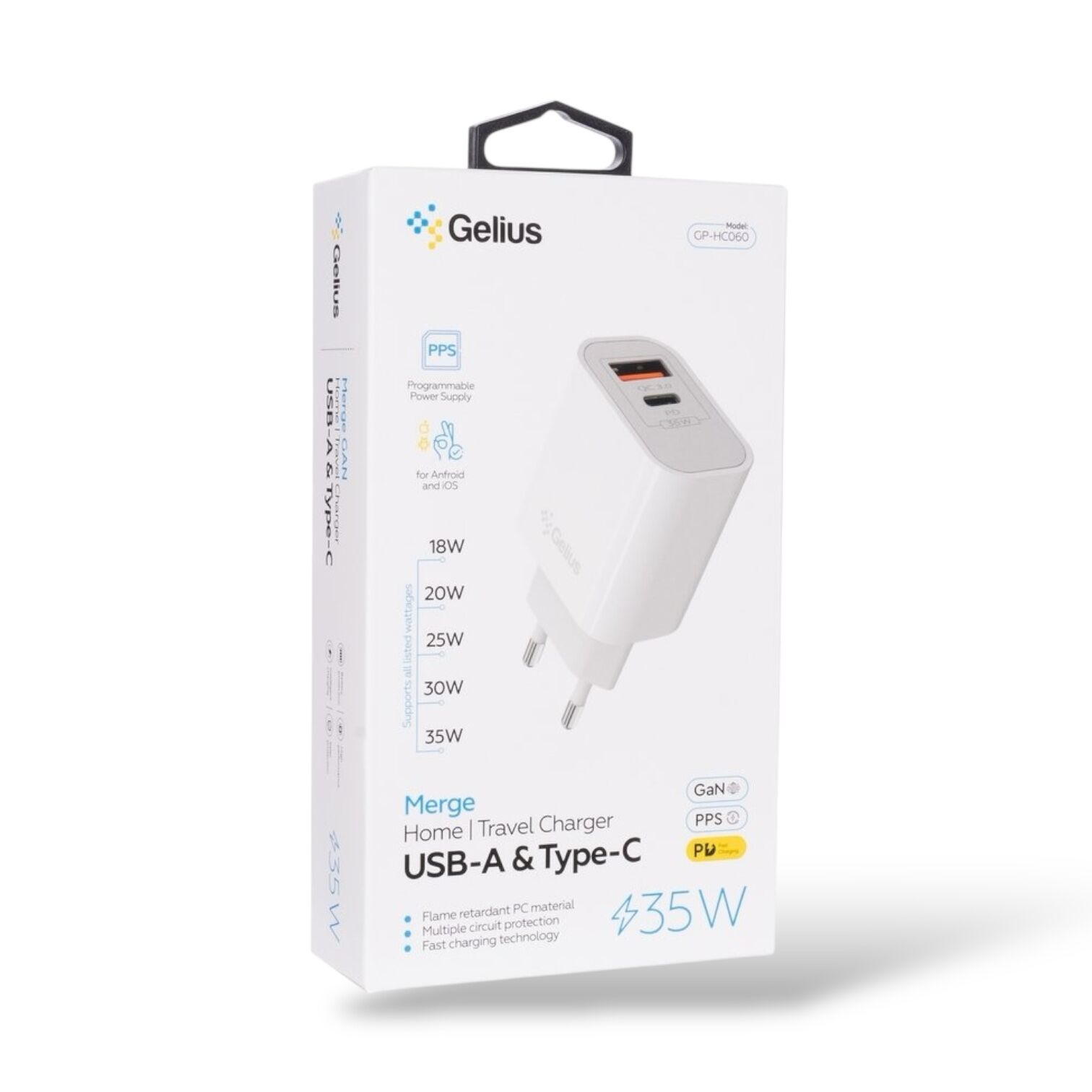Зарядний пристрій Gelius GP-HC060 GAN USB+Type-C 35W
