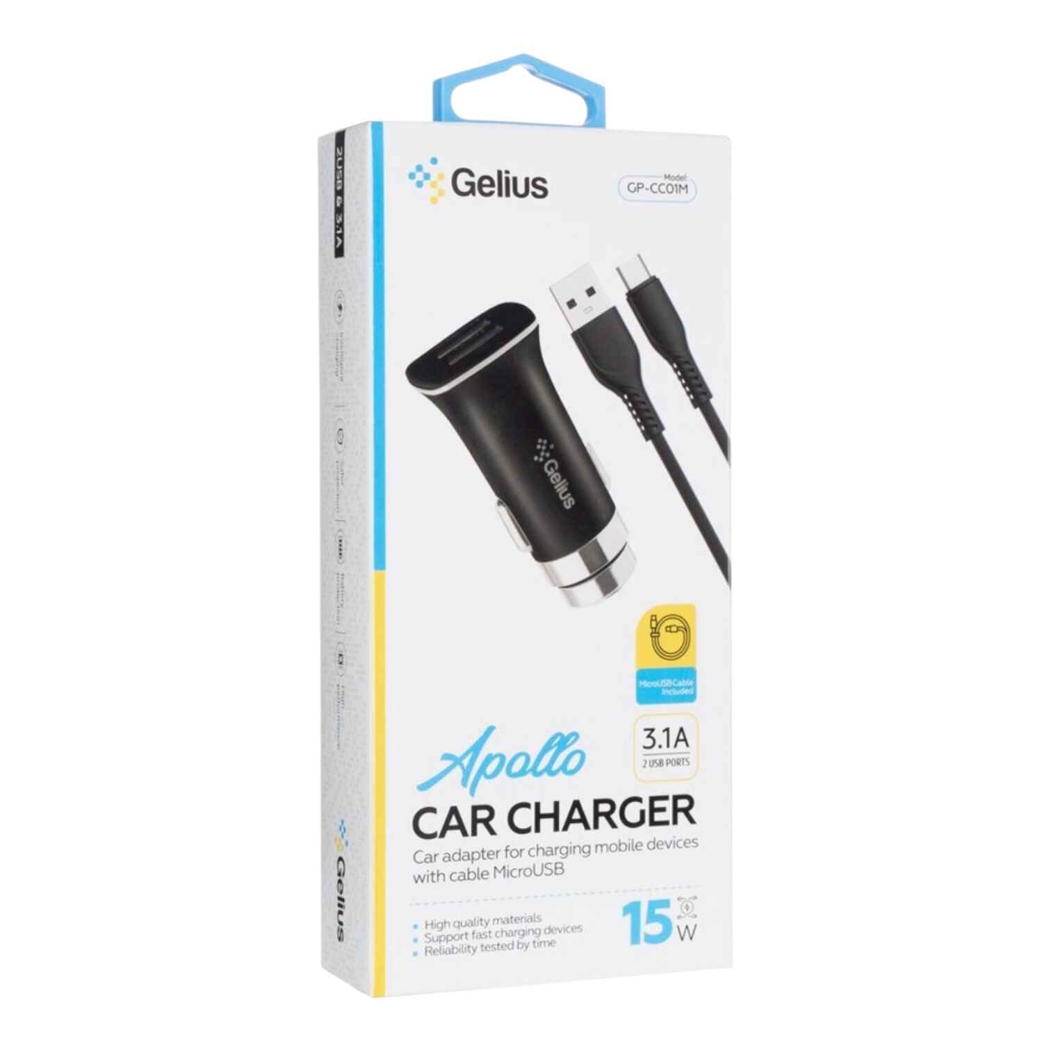 Автомобільний зарядний адаптер Gelius Apollo GP-CC01 2USB 3.1A 15W +кабель MicroUSB