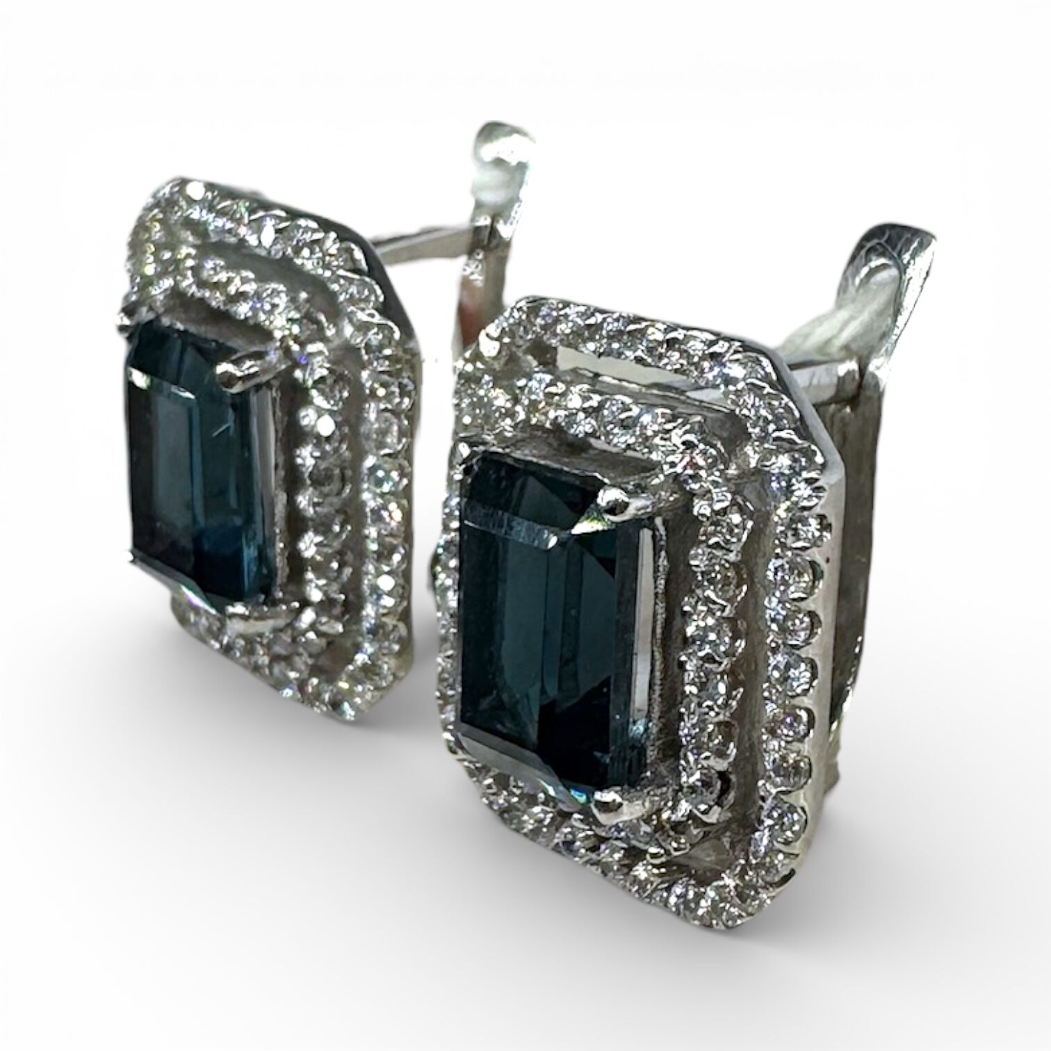 Золоті сережки з кіанітами і фіанітами