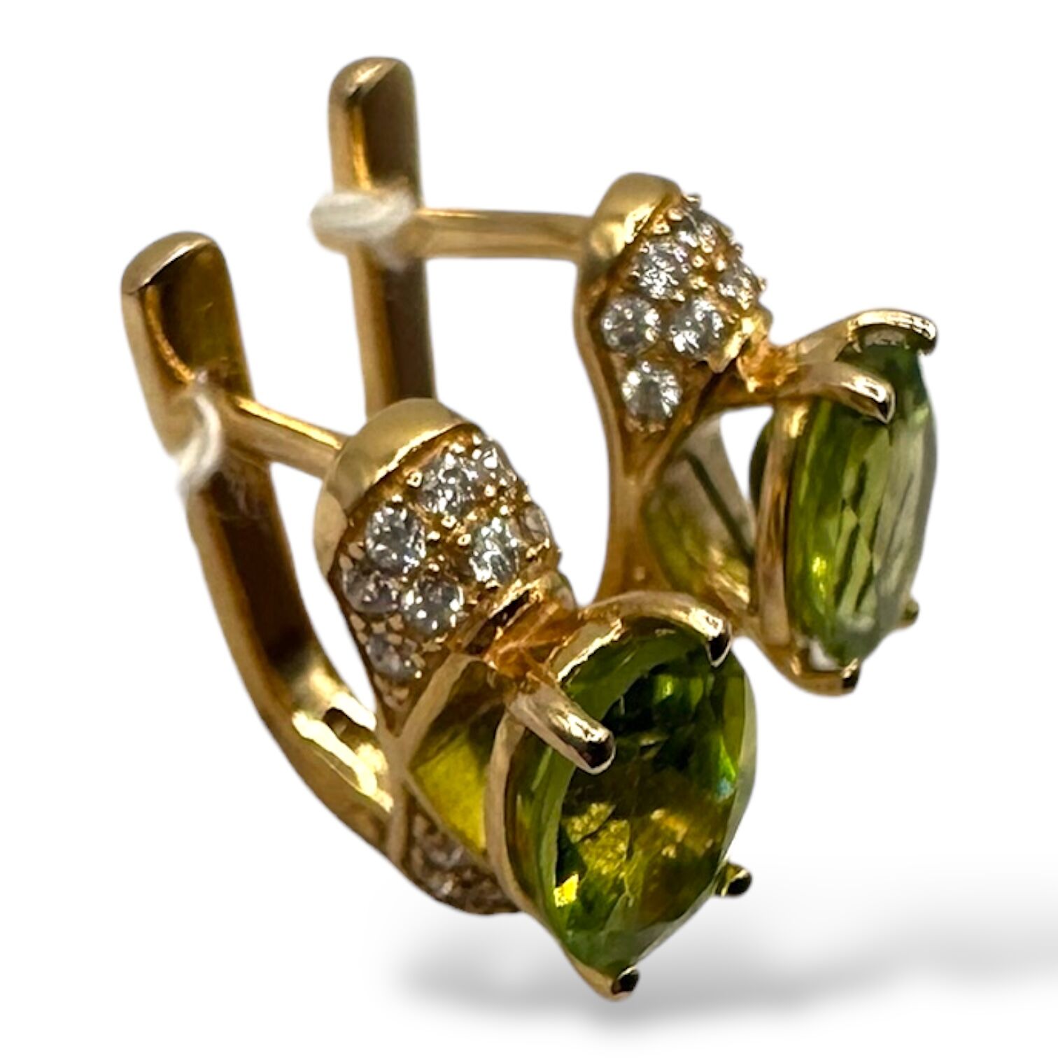 Золотые серьги с хризолитами