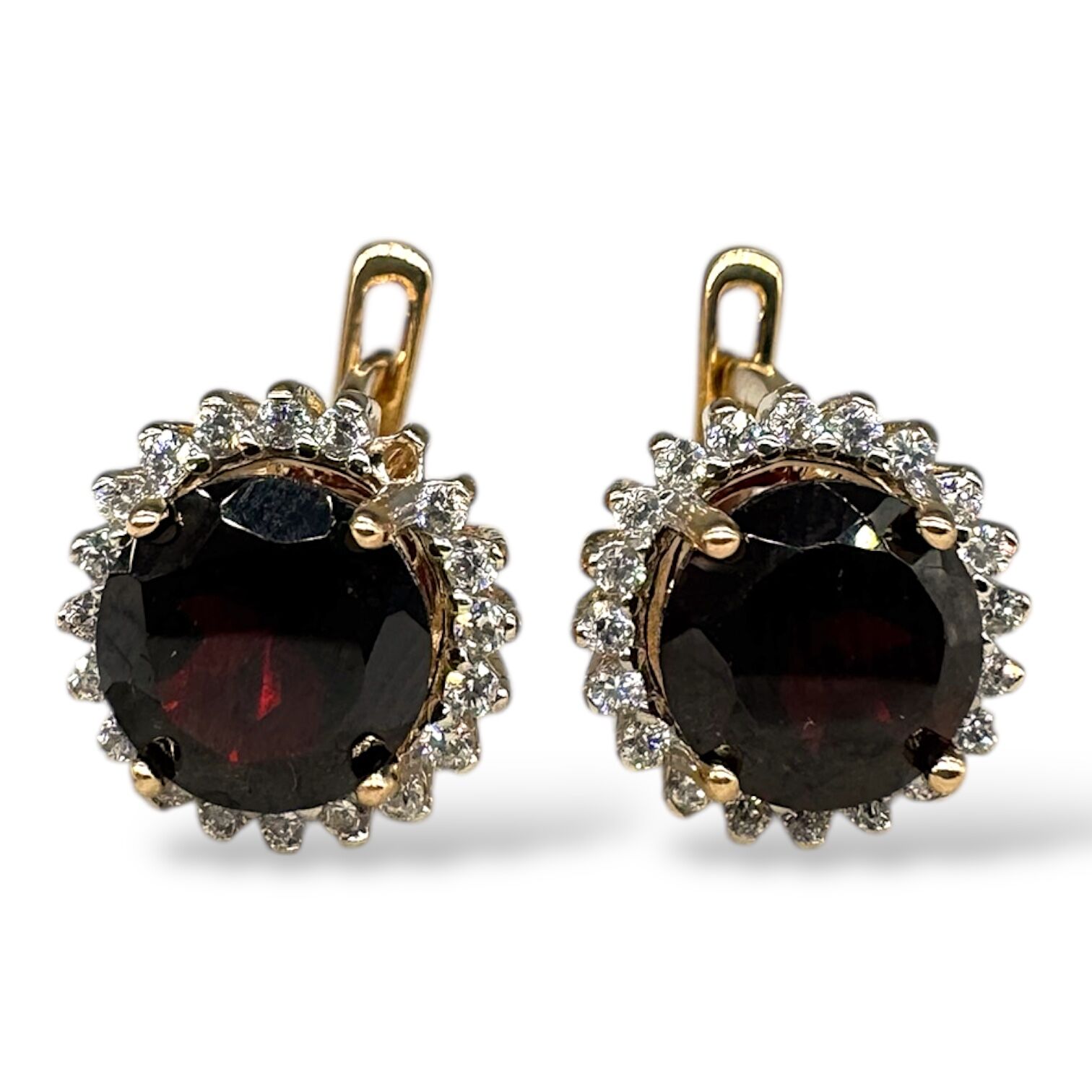 Золотые серьги с цирконами и гранатом